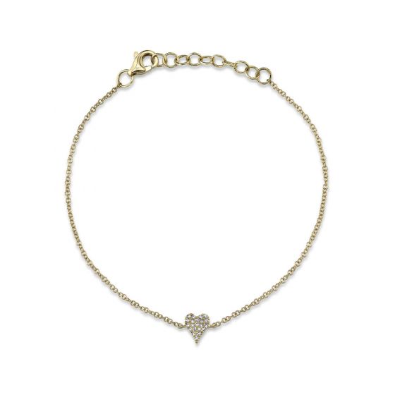 Shy Creation 14k Gold Yellow 0.05Ct Diamond Pave Heart Bracelet
