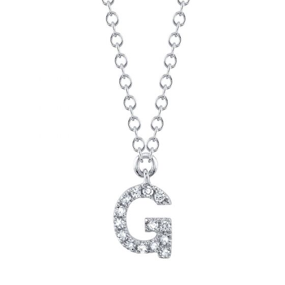 Shy Creation 14k Gold White 0.05Ct Diamond Necklace - Initial G