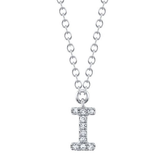 Shy Creation 14k Gold White 0.03Ct Diamond Necklace - Initial I