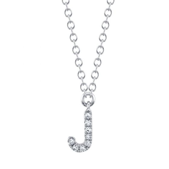 Shy Creation 14k Gold White 0.03Ct Diamond Necklace - Initial J