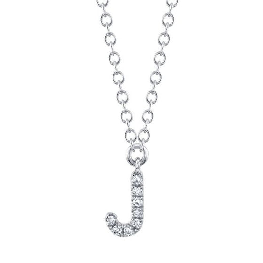 Shy Creation 14k Gold White 0.03Ct Diamond Necklace - Initial J