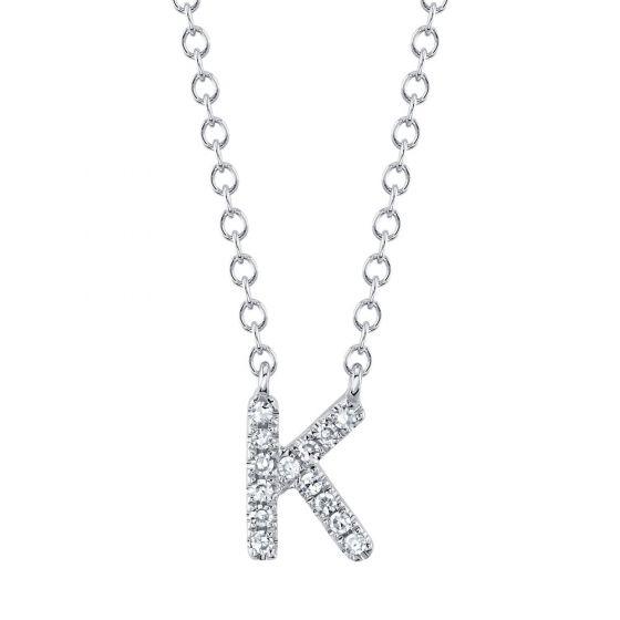 Shy Creation 14k Gold White 0.05Ct Diamond Necklace - Initial K