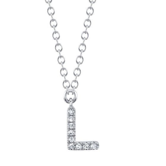 Shy Creation 14k Gold White 0.03Ct Diamond Necklace - Initial L