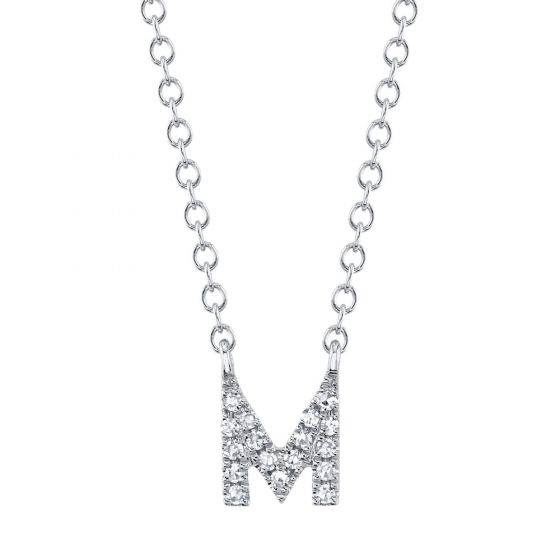 Shy Creation 14k Gold White 0.05Ct Diamond Necklace - Initial M