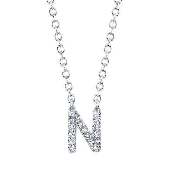 Shy Creation 14k Gold White 0.05Ct Diamond Necklace - Initial N