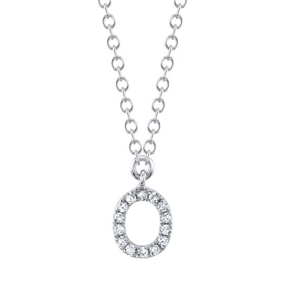 Shy Creation 14k Gold White 0.05Ct Diamond Necklace - Initial O