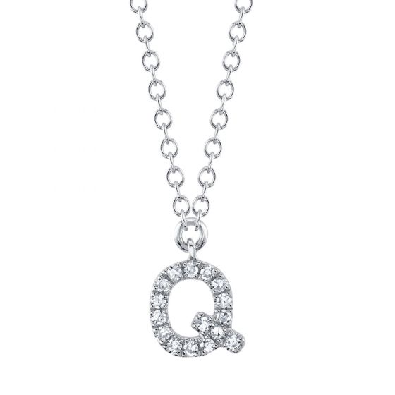 Shy Creation 14k Gold White 0.05Ct Diamond Necklace - Initial Q