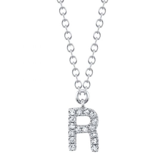Shy Creation 14k Gold White 0.05Ct Diamond Necklace - Initial R