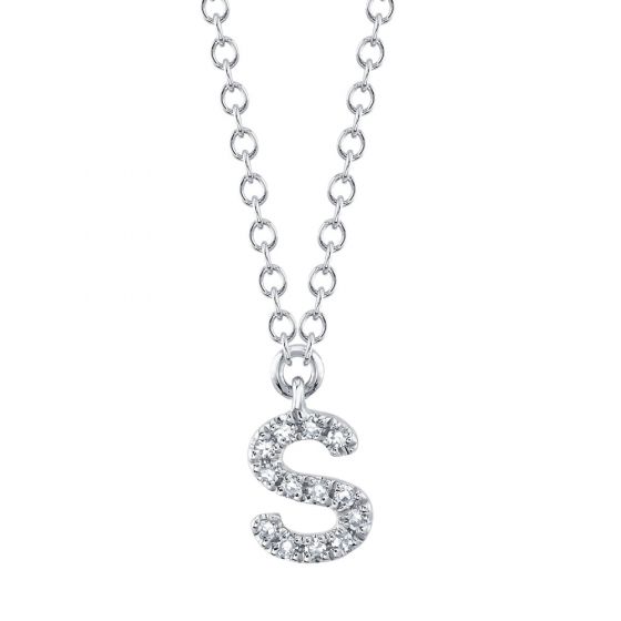 Shy Creation 14k Gold White 0.05Ct Diamond Necklace - Initial S