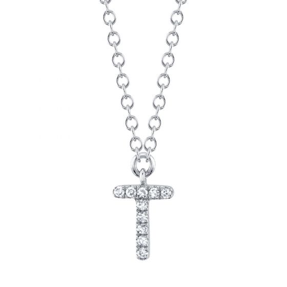 Shy Creation 14k Gold White 0.03Ct Diamond Necklace - Initial T