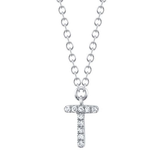 Shy Creation 14k Gold White 0.03Ct Diamond Necklace - Initial T