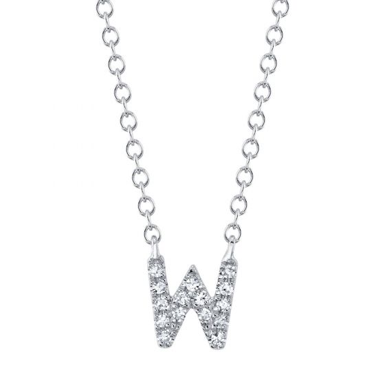 Shy Creation 14k Gold White 0.05Ct Diamond Necklace - Initial W