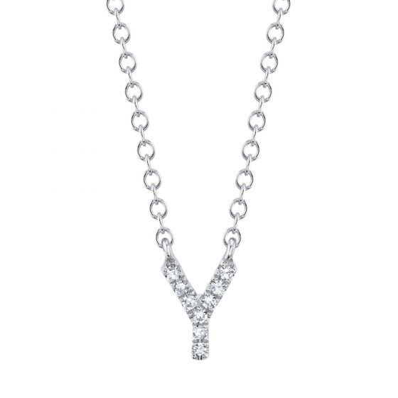 Shy Creation 14k Gold White 0.03Ct Diamond Necklace - Initial Y