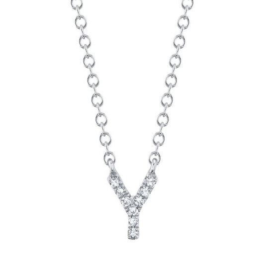 Shy Creation 14k Gold White 0.03Ct Diamond Necklace - Initial Y