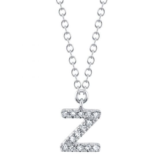 Shy Creation 14k Gold White 0.04Ct Diamond Necklace - Initial Z