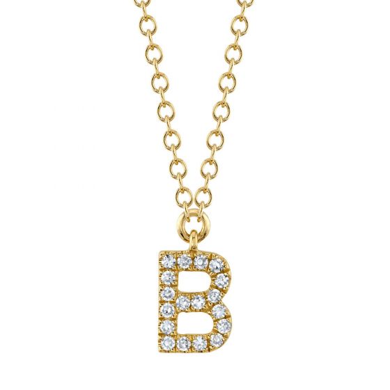 Shy Creation 14k Gold Yellow 0.06Ct Diamond Necklace - Initial B
