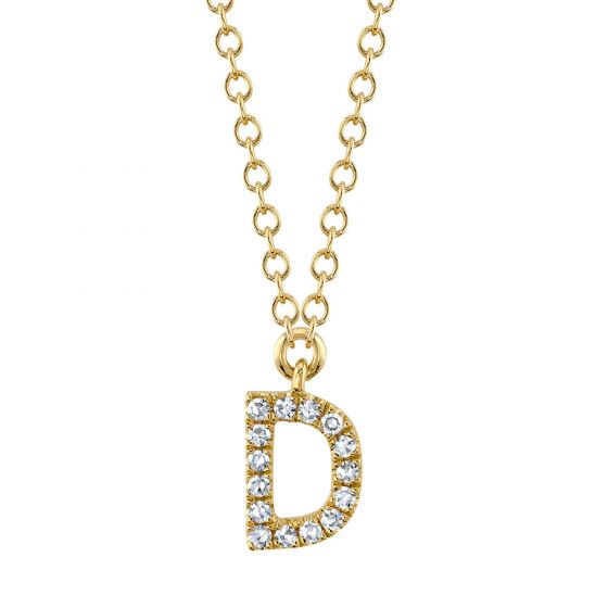 Shy Creation 14k Gold Yellow 0.05Ct Diamond Necklace - Initial D
