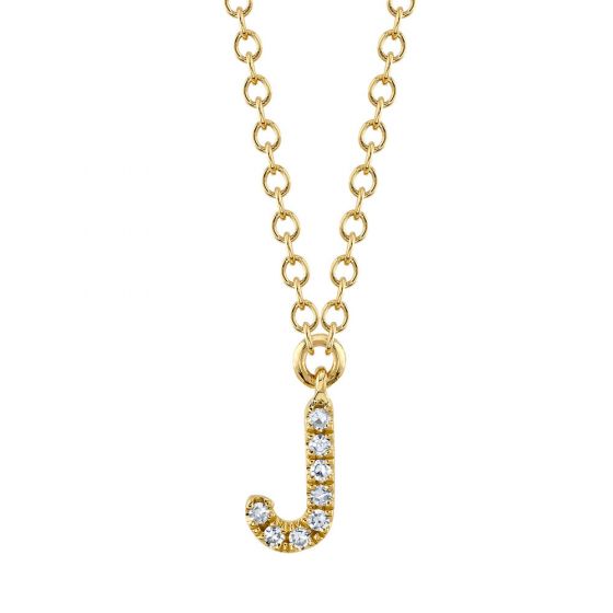 Shy Creation 14k Gold Yellow 0.03Ct Diamond Necklace - Initial J