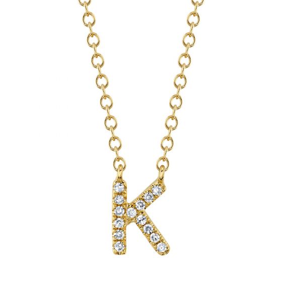 Shy Creation 14k Gold Yellow 0.05Ct Diamond Necklace - Initial K