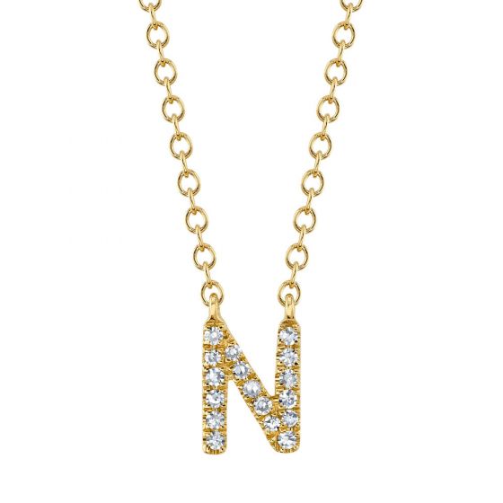 Shy Creation 14k Gold Yellow 0.05Ct Diamond Necklace - Initial N