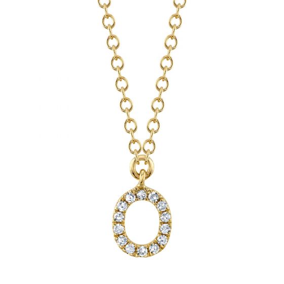 Shy Creation 14k Gold Yellow 0.05Ct Diamond Necklace - Initial O