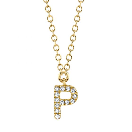 Shy Creation 14k Gold Yellow 0.04Ct Diamond Necklace - Initial P