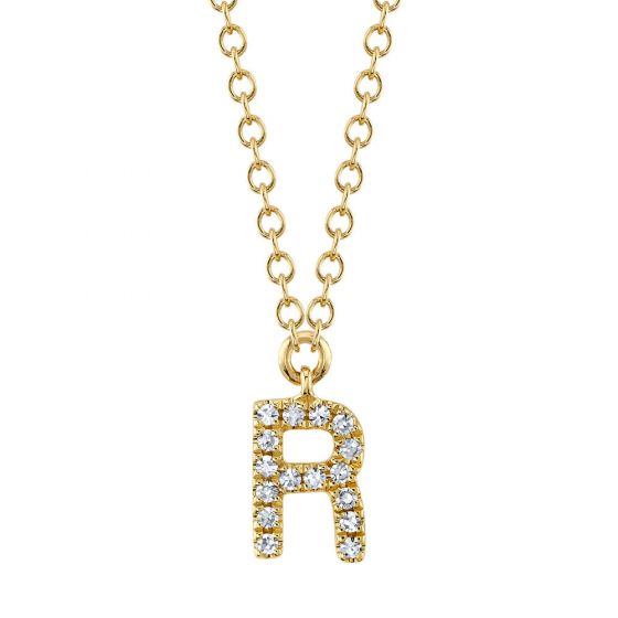 Shy Creation 14k Gold Yellow 0.05Ct Diamond Necklace - Initial R