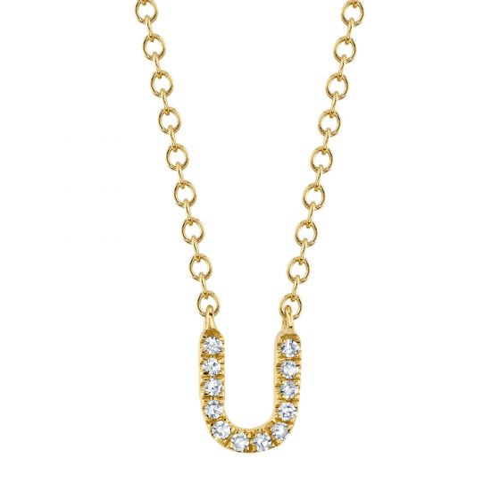Shy Creation 14k Gold Yellow 0.04Ct Diamond Necklace - Initial U