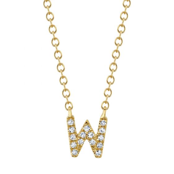 Shy Creation 14k Gold Yellow 0.05Ct Diamond Necklace - Initial W