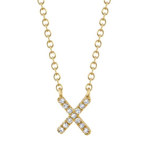 Shy Creation 14k Gold Yellow 0.04Ct Diamond Necklace - Initial X