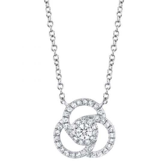 Shy Creation 14k Gold White 0.20Ct Diamond Love Knot Necklace