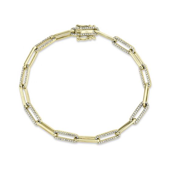 Shy Creation 14k Gold Yellow 0.74Ct Diamond Paper Clip Link Bracelet