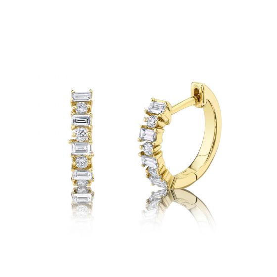Shy Creation 14k Gold Yellow 0.42Ct Diamond Baguette Huggie Earring