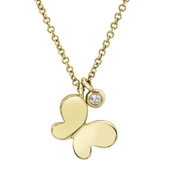 Shy Creation 14k Gold Yellow Mariposa 0.02 ct. Diamond Butterfly Pendant Necklace