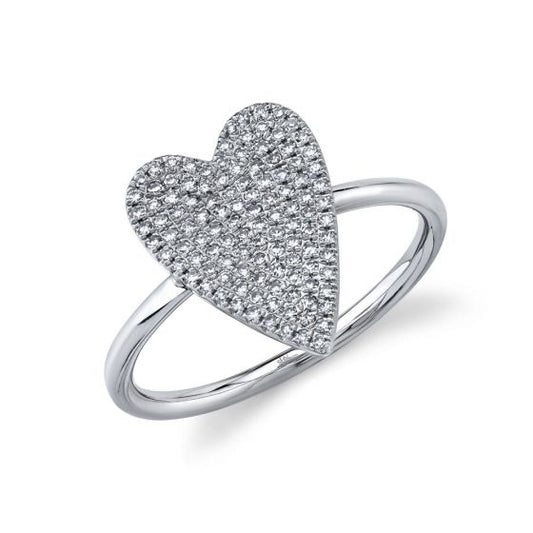 Shy Creation 14k Gold White Amor 0.26 ct. Diamond Pave Heart Ring - Small