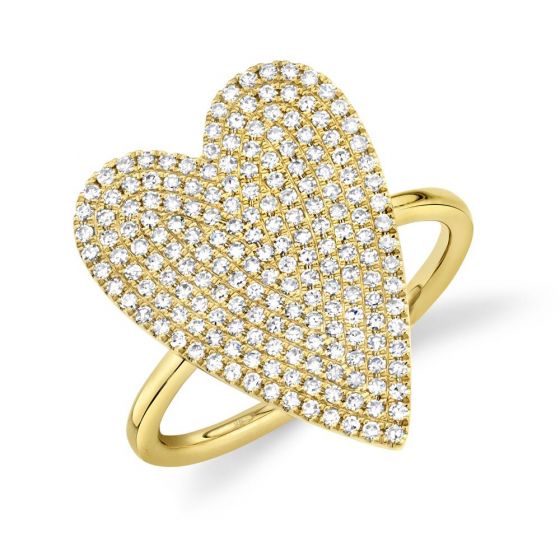 Shy Creation 14k Gold Yellow Amor 0.56 ct. Diamond Pave Heart Ring - Large