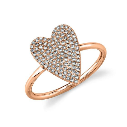 Shy Creation 14k Gold Rose Amor 0.26 ct. Diamond Pave Heart Ring - Small