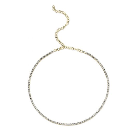 Shy Creation 14k Gold Yellow 0.95Ct Diamond Tennis Necklace