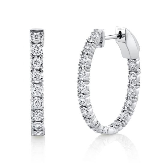 Shy Creation 14k Gold White 0.90Ct Diamond Oval Hoop Earring