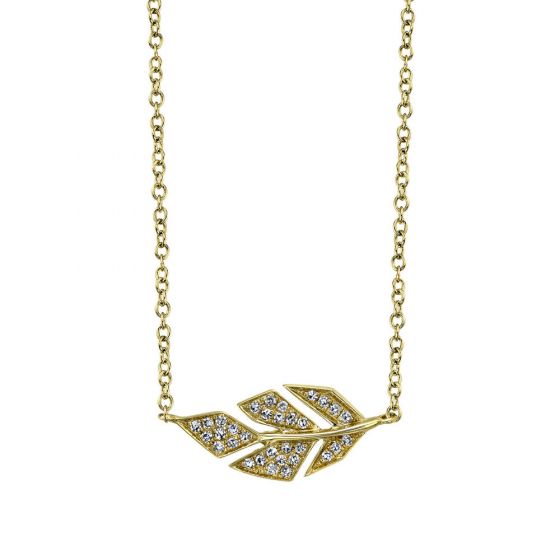 Shy Creation 14k Gold Yellow 0.08Ct Diamond Pave Leaf Necklace