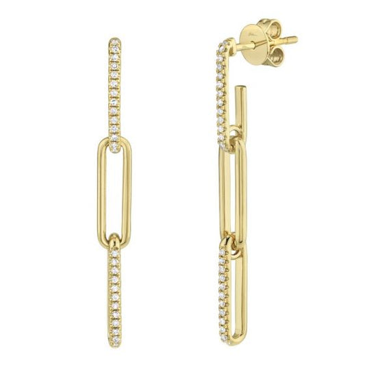 Shy Creation 14k Gold Yellow 0.17Ct Diamond Paper Clip Link Earring