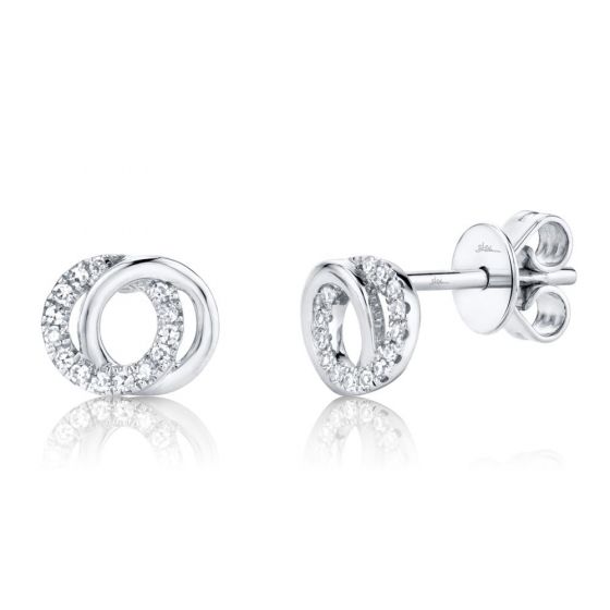 Shy Creation 14k Gold White 0.09Ct Diamond Love Knot Circle Earring