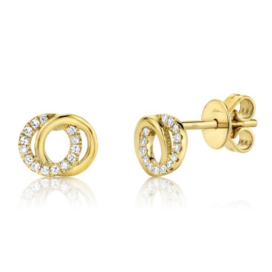 Shy Creation 14k Gold Yellow 0.09Ct Diamond Love Knot Circle Earring