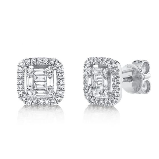 Shy Creation 14k Gold White 0.43Ct Diamond Baguette Stud Earring