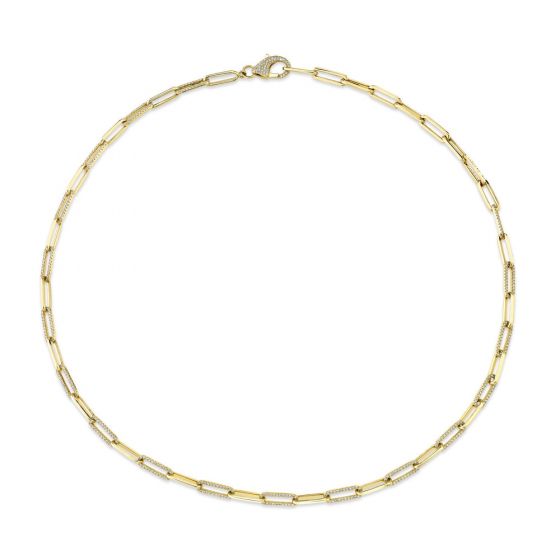 Shy Creation 14k Gold Yellow 1.36Ct Diamond Paper Clip Link Necklace
