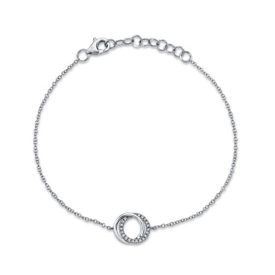 Shy Creation 14k Gold White 0.07Ct Diamond Love Knot Circle Bracelet
