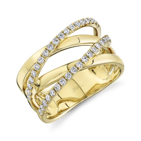 Shy Creation 14k Gold Yellow 0.41Ct Diamond Bridge Ring