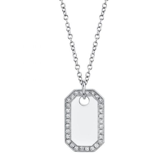 Shy Creation 14k Gold White 0.40Ct Diamond Dog Tag Necklace