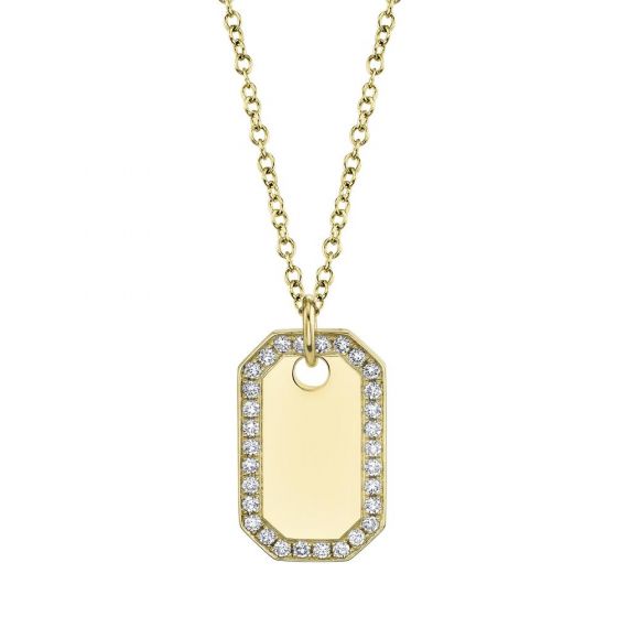 Shy Creation 14k Gold Yellow 0.40Ct Diamond Dog Tag Necklace