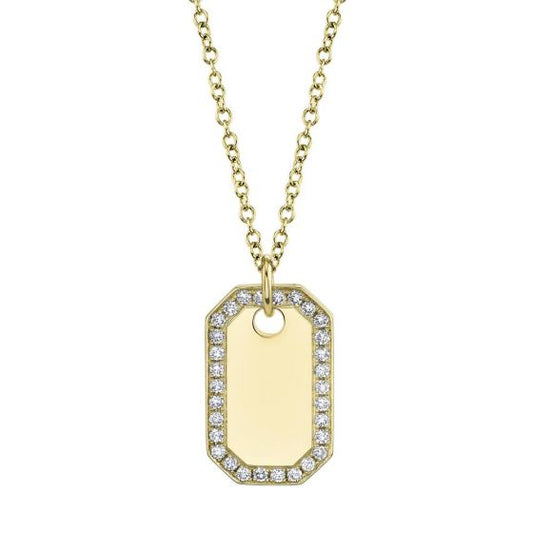 Shy Creation 14k Gold Yellow 0.40Ct Diamond Dog Tag Necklace